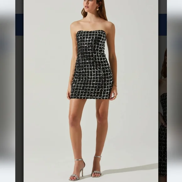 NWT ASTR The Label Carmen Sequin Strapless Mini Dress-Black/Silver - Picture 2 of 13